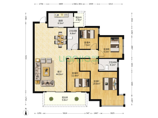 新希望锦官城 4室1厅2卫 140平方