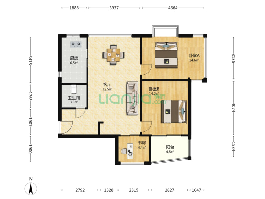 汇鸿家园 3室1厅1卫 88平方