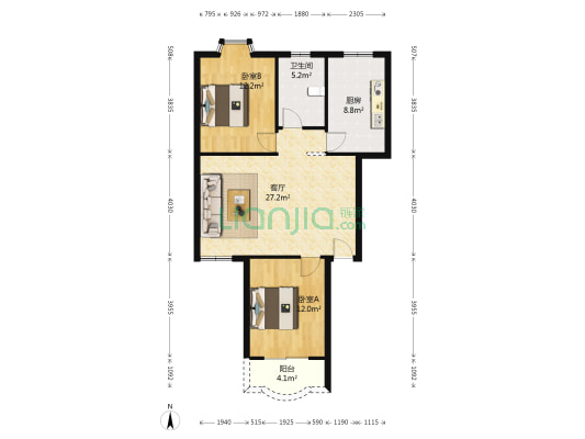 润帝嘉园A区 2室1厅1卫 89平方