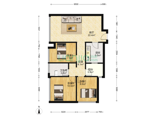 龙湖紫宸香颂四期 3室1厅1卫 94平方