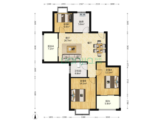伯乐达加州蓝湾 3室1厅1卫 95平方