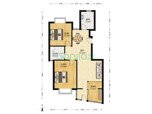 莲文苑 3室1厅1卫 94平方