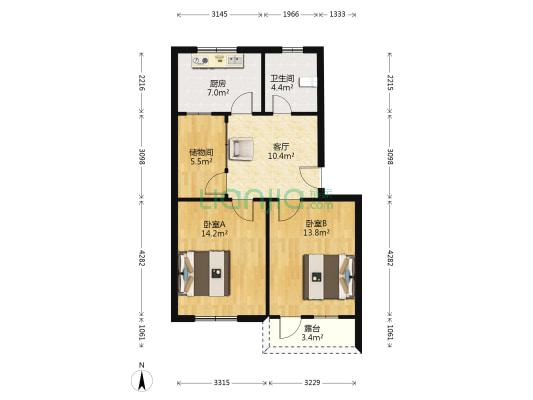 老建设银行宿舍 2室1厅1卫 71平方