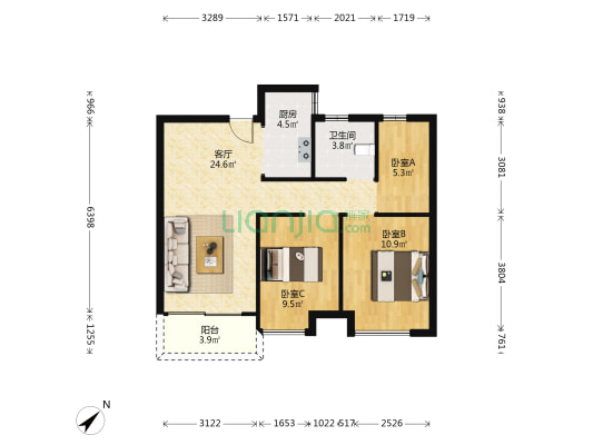 保利悦公馆 3室1厅1卫 79平方