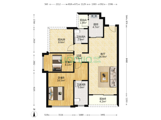 碧桂园半岛一号 2室1厅2卫 80平方