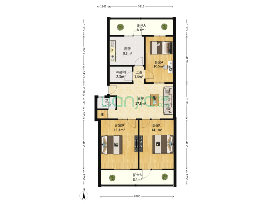 舜耕路14号 3室1厅2卫 98平方