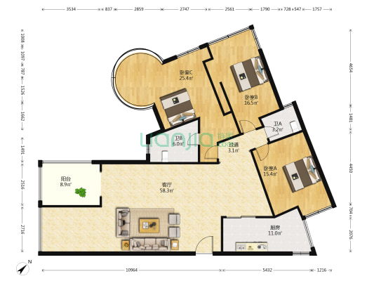 高山流水 3室1厅2卫 160平方