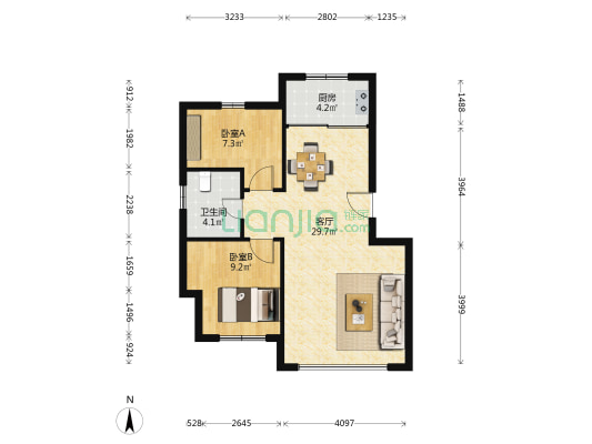 景泰花园 2室1厅1卫 67平方