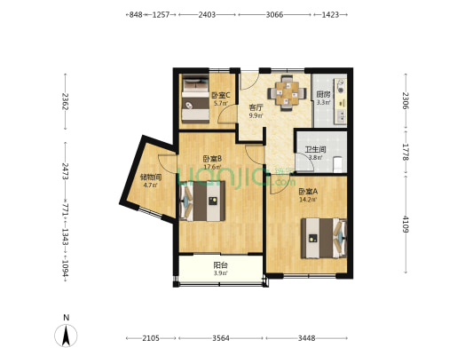 广霖大楼 3室1厅1卫 89平方