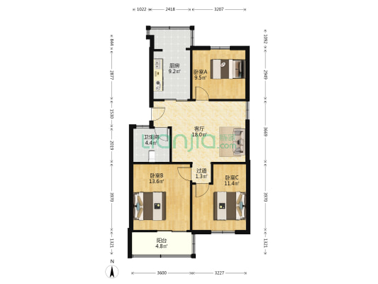市委党校宿舍 3室1厅1卫 85平方