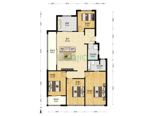 星遇光年府 4室1厅2卫 139平方