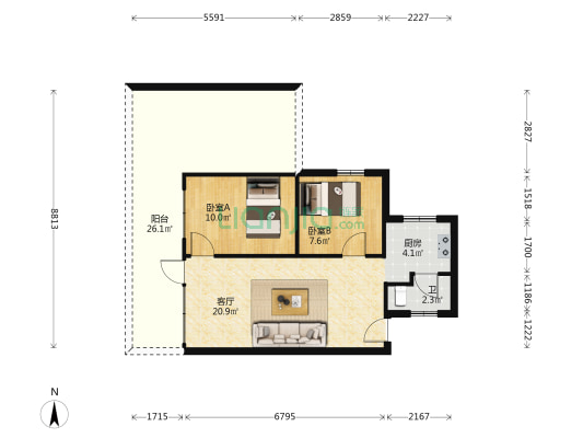 乐安大楼 2室1厅1卫 70平方