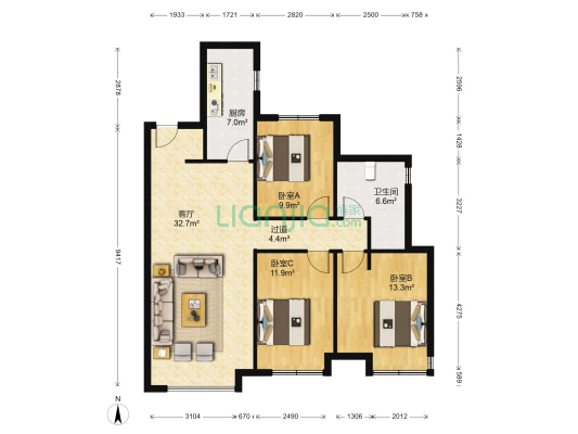 华润幸福里 3室1厅1卫 122平方