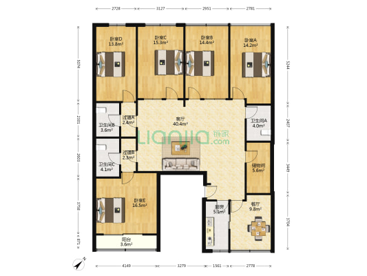 汉中门大街3号 5室2厅3卫 186平方