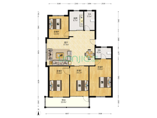 黎明路97号 4室1厅2卫 147平方