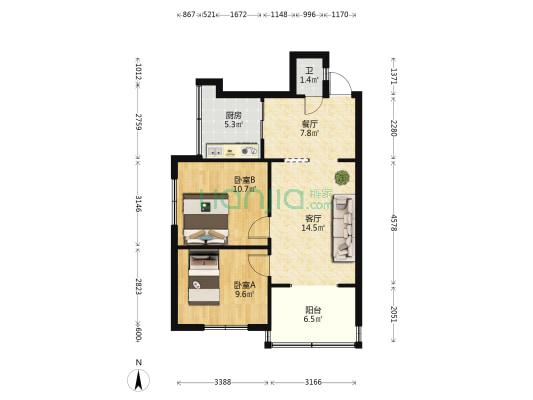 昆明马街48号 2室2厅1卫 53平方