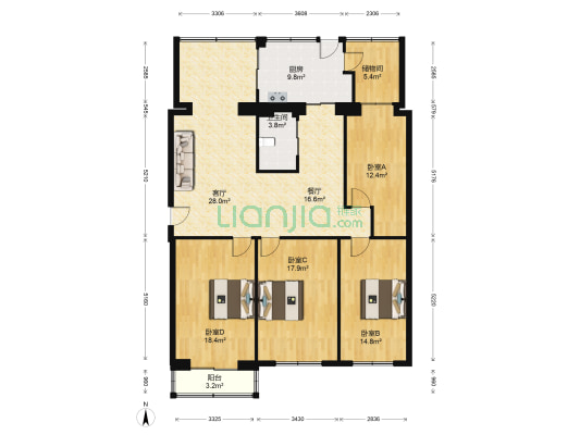 长大小区 4室2厅1卫 148平方