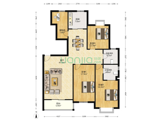 贵都花园 3室1厅2卫 160平方