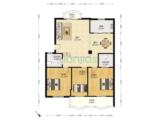 金龙路6号 3室2厅2卫 137平方