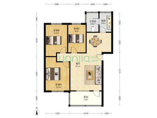大华电力小区 3室1厅1卫 80平方