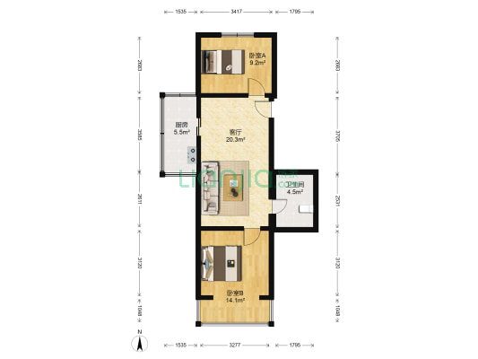 阳光街391号院 2室1厅1卫 75平方
