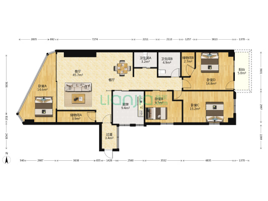 福新苑 4室1厅2卫 170平方
