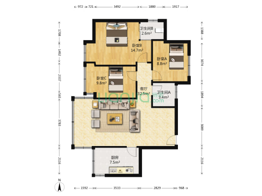 绿岑居 3室1厅2卫 95平方