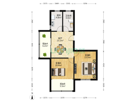 晨苑 2室1厅1卫 69平方