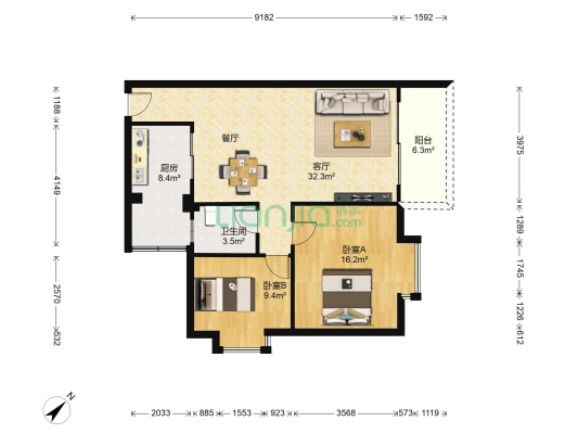 康裕花园 2室1厅1卫 83平方