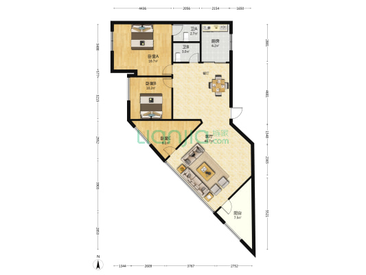 资圣路5号院 3室1厅2卫 127平方