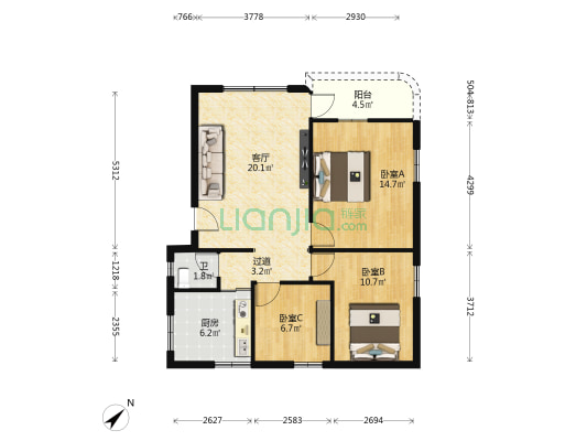 环镇路康乐新村 3室1厅1卫 88平方