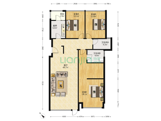 人居柏云庭 3室1厅2卫 140平方