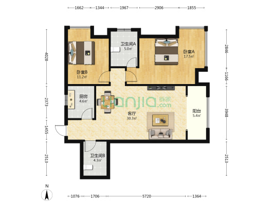 佳源公寓 2室1厅2卫 113平方