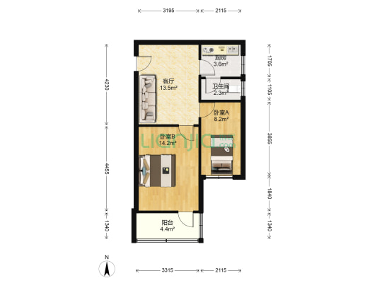 袁井巷 2室1厅1卫 58平方