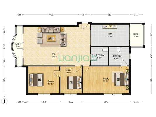 华风嘉园 3室1厅2卫 180平方