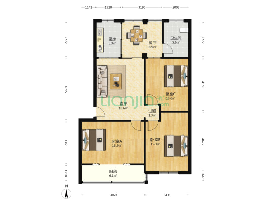 邮政小区 3室2厅1卫 108平方