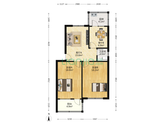 清河街工商银行宿舍楼 2室2厅1卫 79平方