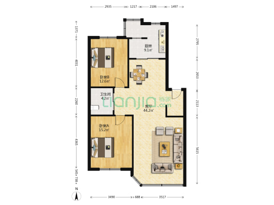 国源新村 2室1厅1卫 107平方
