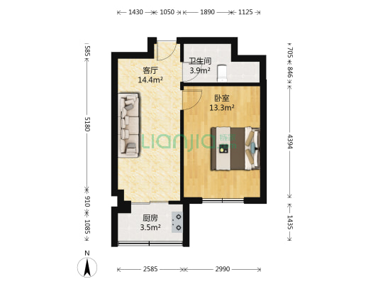 中环地产回迁七区 1室1厅1卫 48平方