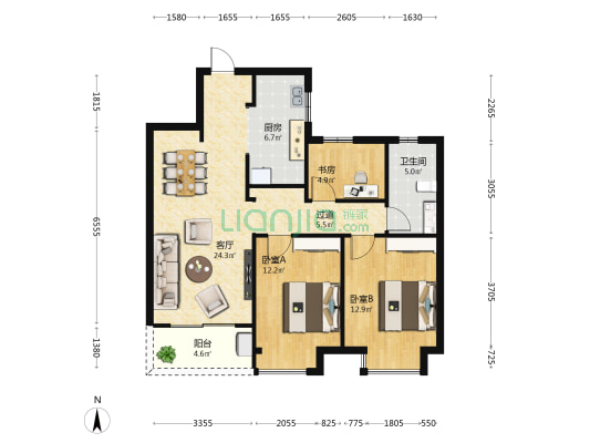 悦湖观邸  3室1厅1卫 97平方