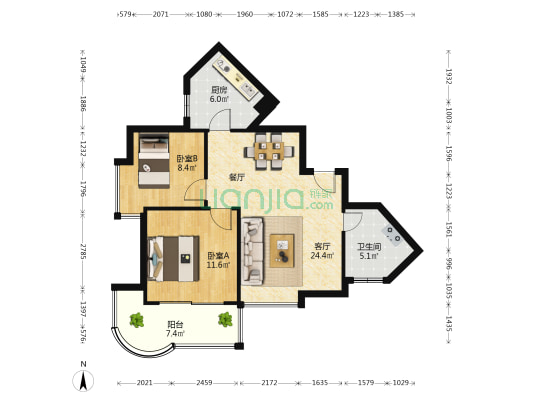 海悦花园 2室1厅1卫 88平方