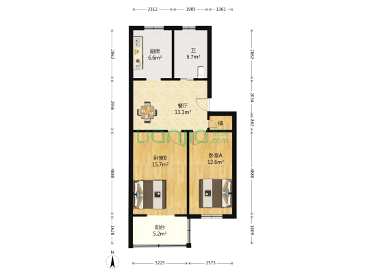 艺苑巷药材公司宿舍 2室1厅1卫 70平方