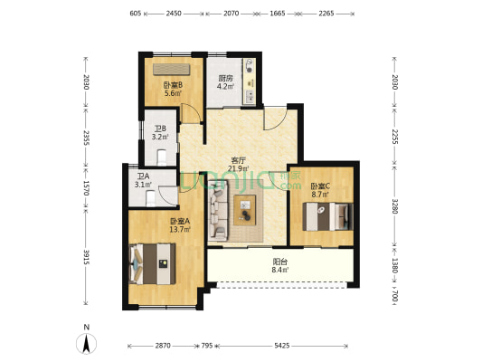 融信中梁荣望 3室1厅2卫 89平方