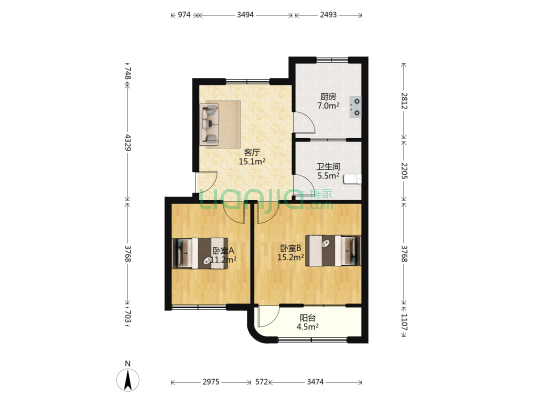 粮苑小区(魏都区) 2室1厅1卫 72平方