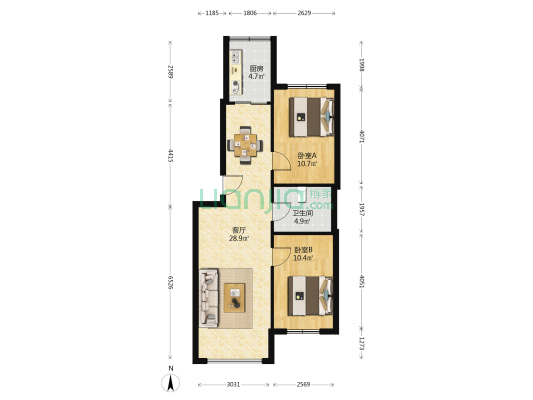 世纪小区 2室1厅1卫 75平方