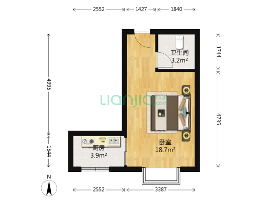 隆基天地广场 1室0厅1卫 37平方
