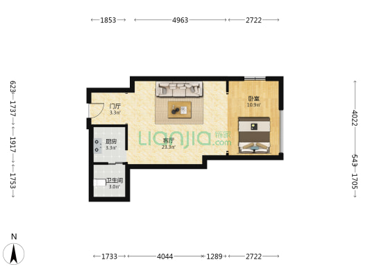 蓝天丽城 1室1厅1卫 63平方