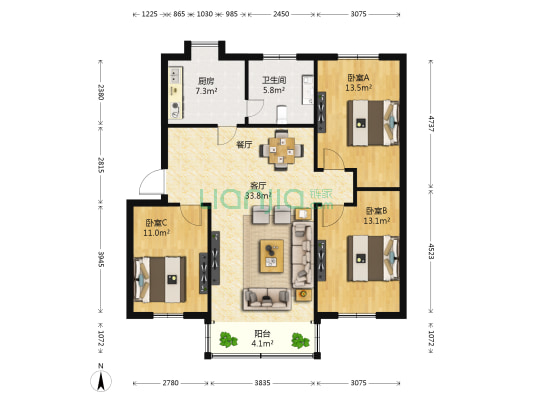 丰和小区丰和二区 3室1厅1卫 105平方