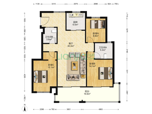朗诗未来街区（三期） 3室1厅2卫 117平方