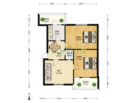 双龙桥22号 2室2厅1卫 66平方